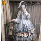 洛丽塔裙子lolita女装学生洋装LO连衣裙长袖新款OP秋冬女装长款大裙摆萝莉塔洛莉塔甜美 全套】灰色连衣裙+发带+罩纱+撑裙+飞机盒 M