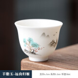 恒铭昌 茶杯陶瓷功夫茶杯茶具单杯德化白瓷普洱茶杯品茗杯个人杯子 羊脂玉-远山归雁茶杯