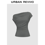 UR2025秋季新款女装时尚气质褶皱斜肩修身T恤UWG450188