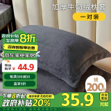 艾薇 牛奶绒枕套法兰绒加厚保暖枕头套一对 R绒深黑 48*74cm