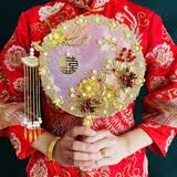 VAKADA双面团扇结婚手工diy材料包手工制作新娘手捧花出嫁国风秀禾喜扇 双面金凤倾城（成品 +礼盒扇架）