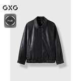 GXG男装2024年翻领皮衣夹克PU外套黑色185/XXL
