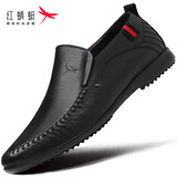 红蜻蜓（RED DRAGONFLY）男鞋牛皮透气舒适商务正装鞋轻便低帮一脚蹬套脚软底豆豆乐福鞋男 WTA223311  黑色 40