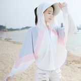 继方 防晒衣女防紫外线夏季户外骑行皮肤衣冰丝宽松连帽运动短外套开车遮阳防晒服长袖 拼色网眼-白色（适合80-160斤）