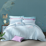 富安娜家纺 天丝四件套丝滑莱赛尔夏季床上用品贡缎床单被套 60支素绣天丝凉感-兰庭 1.5米 床单款 （被套203*229cm）