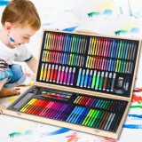 尔苗画画套装儿童玩具女孩绘画工具24色水彩笔画笔画板6-10岁生日礼物 木质豪华款208件绘画套装