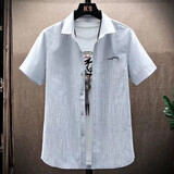 琛倪 短袖衬衫男士夏季冰丝薄款男生上衣服潮牌男装休闲衬衣男 灰色 XL