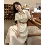 亿梵莎（YIFANSHA）法式连衣裙夏季新款气质Polo领短袖裙子女收腰显瘦温柔风中长裙 杏色 均码（可备注码数）