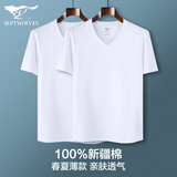 七匹狼纯棉短袖t恤男打底衫夏季薄款舒适透气老头衫100%棉白色运动汗衫 白+白-鸡心领 2XL-180（建议体重140-160斤）