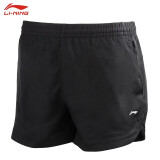 李宁（LI-NING)羽毛球服女款短裤休闲运动速干短裤AKSR612-2标准黑XL码