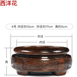 万旌旗圆形实木底座陶瓷花瓶葫芦文昌塔盆景摆件仿古装饰工艺品木雕 4号 外径约17cm 内径约15cm