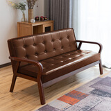 候景 皮艺沙发小户型北欧复古曲木扶手单人双人三人简易客厅租房沙发 棕色扶手-棕色 双人（总宽115cm)