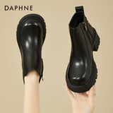 达芙妮英伦风小短靴女高跟加绒厚底粗跟女靴马丁靴4623607022 黑色 35