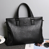 COW男包商务公文包大容量手提包时尚休闲文件包 C-8881 黑色 14英寸