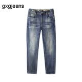 gxgjeans男装牛仔裤秋季磨破做旧设计复古休闲水洗直筒长裤子 牛仔蓝-常规款-Y XL (180) -32码