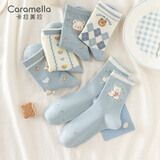 caramella秋冬季森系少女中筒袜新疆棉袜舒适可爱动物花卉女生袜子