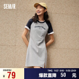 森马（Semir）连衣裙女插肩袖修身收腰2024夏季字母开叉短裙运动风109324114025