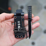 户外防身便携刀卡巴项链刀小直刀创意水果刀袖珍刀不锈钢迷你小刀 黑色全刃