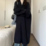 瑜尚臻品长款针织衫开衫外套女毛衣女秋冬季韩系宽松显瘦上衣慵懒风大衣 【黑色】均码