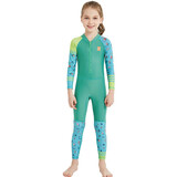 DIVE&SAIL儿童泳衣长袖连体潜水服防晒女童中大童户外速干游泳衣泳装男童 女款绿色 L建议115-125cm