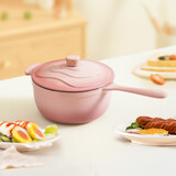 归.禾器 珐琅铸铁单柄奶锅 婴儿宝宝辅食锅 家用泡面多功能小汤锅 小奶锅-桃夭粉 18cm