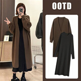 哈夫朵大码女装秋季胖mm新款中长款针织衫连衣裙显瘦时尚百搭减龄上衣 K08咖色外套+连衣裙 3XL 【建议150-165斤】