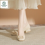 啄木鸟小码女鞋32码单鞋香槟色中式婚鞋低跟鞋子女鞋配裙子旗袍夏季 香槟色【方扣】 37