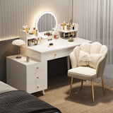 普派梳妆台卧室化妆台欧式轻奢梳妆柜收纳一体柜带妆镜LED灯椅子 可伸缩【白色】单桌+灯镜