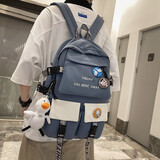 日系韩国ins风大容量书包男女高中学生韩版原宿学院风简约休闲初中生校园背包港风大学生男生双肩包电脑包 蓝色+小鸭【关注的店铺带勋章】