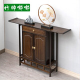 竹帅嘟嘟新中式玄关桌实木供桌现代简约靠墙门厅柜条案端景花台置物架窄款 胡桃色119长（高柜*带抽）供桌