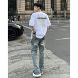 鲁雅尔美式街头重磅纯棉短袖t恤男夏季痞帅宽松潮牌五分半袖百搭打底衫 白色 L 【建议100-120斤】