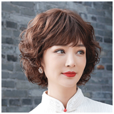 真发全头套妈妈假发浪漫梨花烫卷发梨花卷真发中老年气质自然卷发 递针顶心-持久烫【深棕色】