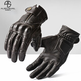 外星蜗牛新V8摩托车机车复古羊皮触屏骑行手套男防摔透气骑士装备四季女 棕色 L