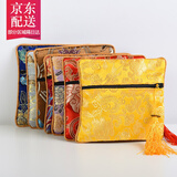 彩荷文玩袋子盘珠拉链刺绣布袋核桃佛珠手串珠宝吊坠饰品袋 红色