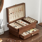 初心胡桃木首饰盒饰品盒生日新婚礼物送女生多层大容量珠宝手镯收纳盒 双开门首饰盒