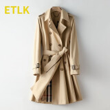 ETLK2025年春秋季新款高端双排扣气质系带小个子经典中长款风衣外套女 卡其色-中/长/款（主推长度） XL （120-130斤）肩宽39