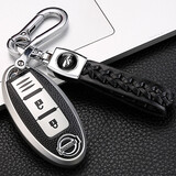 萨迪达日产汽车钥匙套14代轩逸天籁奇骏逍客东风尼桑骐达蓝鸟劲客包扣壳 A款三杠/皮纹【太空银】+编织扣 适用日产