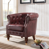 堂和聚（tangheju）美式单人沙发椅阳台休闲椅欧式实木真皮老虎椅1719 酒红色/超纤皮料[YP02-1c] 单人位