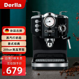 德国Derlla咖啡机家用 意式半自动复古泵压式蒸汽打奶泡 经典黑（20bar）