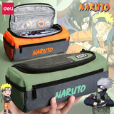 得力笔袋男童大容量简约文具盒火影忍者联名日系帆布多层文具袋男孩子小学生初中生高中笔盒多功能手提 鸣人橘黄(特大容量)