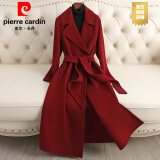 皮尔卡丹（PIERRE CARDIN）重工双面羊毛大衣女长款2024新款过膝高级感秋冬气质羊毛呢外套女 羊绒大衣100%女双面绒酒红色【重工艺面料高级感】 XL 嘉兴双面呢大衣女 145-165斤