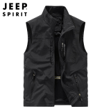 JEEP SPIRIT吉普马甲男秋冬男透气多口袋工装马夹户外休闲坎肩背心可定制LOGO 黑色春秋款7003 2XL /155-170斤