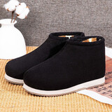 超火酷季家居传统手工棉鞋男女加绒加厚保暖鞋室内老棉鞋高帮防滑鞋 黑色 41 适合39码脚穿