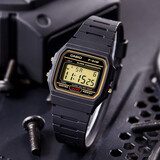 卡西欧手表 时尚简约复古小方块 潮流运动百搭电子表学生表考试表 F-91WG-9 小方块金圈