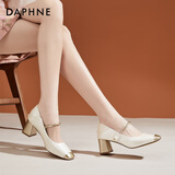 达芙妮粗跟单鞋女国潮风中式气质伴娘高跟鞋配裙子玛丽珍鞋 米色 37 