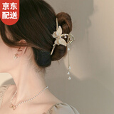 晓色蝴蝶珍珠流苏发抓夏日清新气质抓夹大号鲨鱼发夹后脑勺夹子头饰品 F1251清雅蝴蝶抓夹