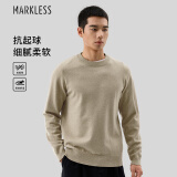 MARKLESS毛衣男士秋冬季保暖圆领针织衫休闲内搭套头打底衫0710奶茶杏XXL