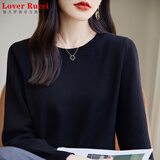 LOVER RUCCI法国纯棉线针织衫女长袖宽松加厚内搭打底衫2025新款秋冬的毛衣 黑色 L 125-140斤