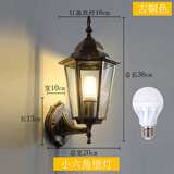 双韵唯户外壁灯过道阳台复古别墅大门防水楼梯走廊室外墙壁庭院墙灯欧式 姜黄色 古铜六角