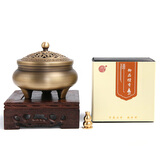 颖香黄铜香炉家用室内檀香摆件炉沉香熏香炉仿古盘香炉创意香薰炉茶道 金莲三足+精装檀香40盘+底座+铜香插